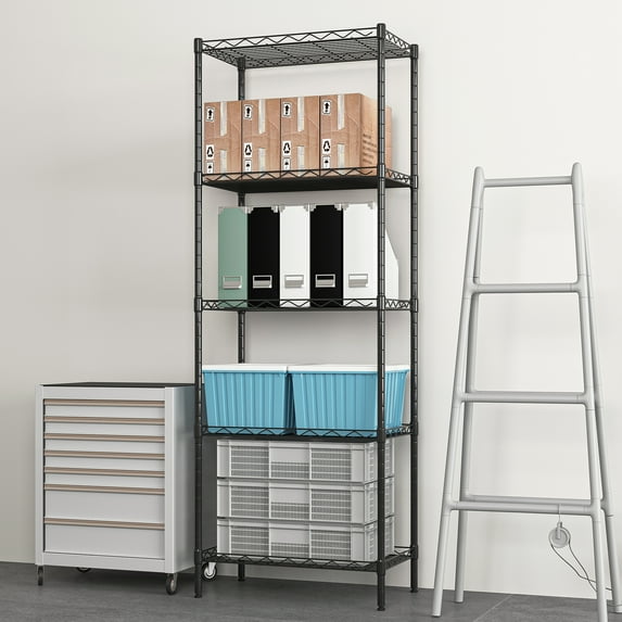 Kepooman 5-Tier Storage Rack, Black Storage Racks and Shelving, Adjustable 5-Shelf Shelving Storage Unit, Metal Organizer Wire Rack for Household, Hotel, Restaurant