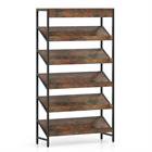 Kepooman 6-Tier High Freestanding Bookshelf with Angled Shelves for Home Office Living Room Study Furniture, Rustic Brown