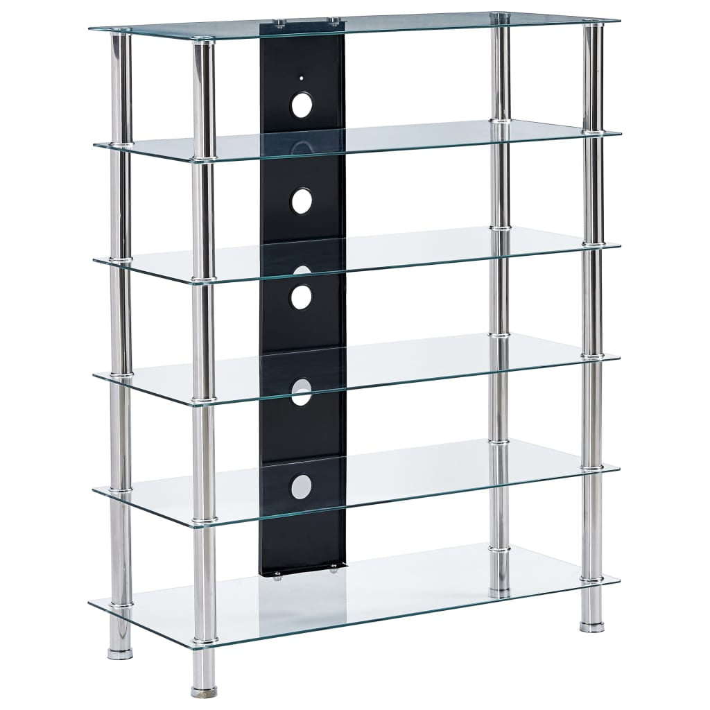 Kepooman 6 Tiers Tempered Glass Tv Stand for Home, Transparent Kepooman 6 Tiers Tempered Glass Tv Stand for Home, Transparent