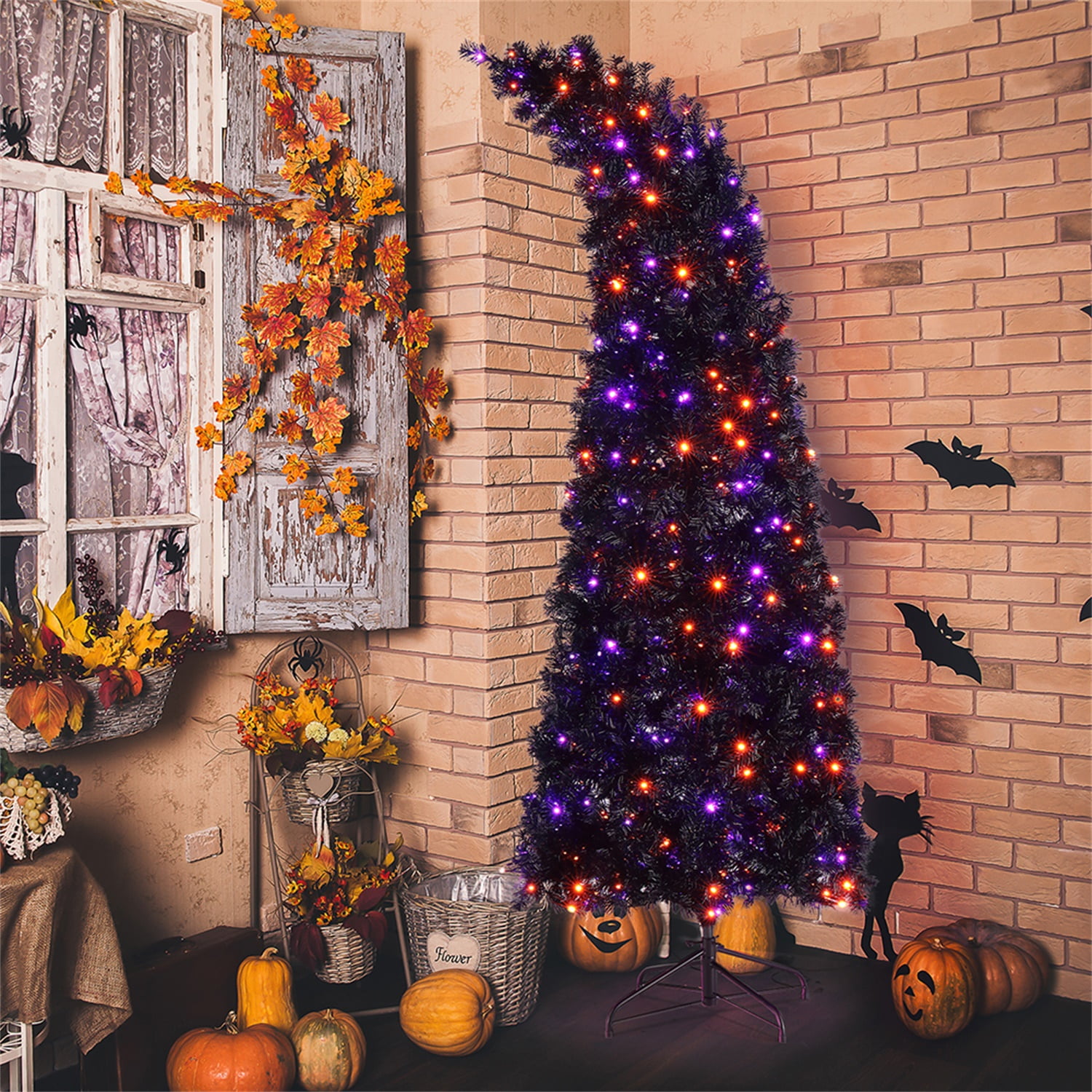 Kepooman 7ft Shape Automatic PVC Christmas Tree with 1050 Branches 400 Lights 10 Functions with Remote Control Christmas Tree Purple And Orange Kepooman 7ft Shape Automatic PVC Christmas Tree with 1050 Branches 400 Lights 10 Functions with Remote Control Christmas Tree Purple And Orange