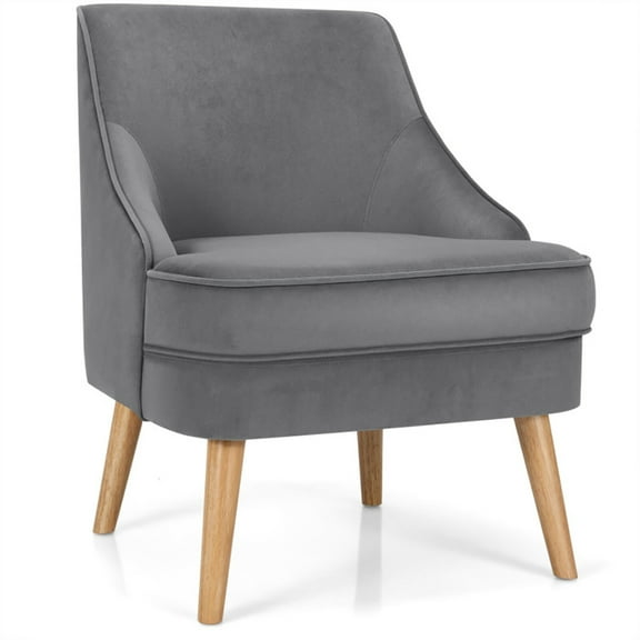 Kepooman Accent Chair,Armchair,Lounge Reading Armchair,Mid Century Velvet Accent Chair with Rubber Wood Legs for Bedroom-Gray
