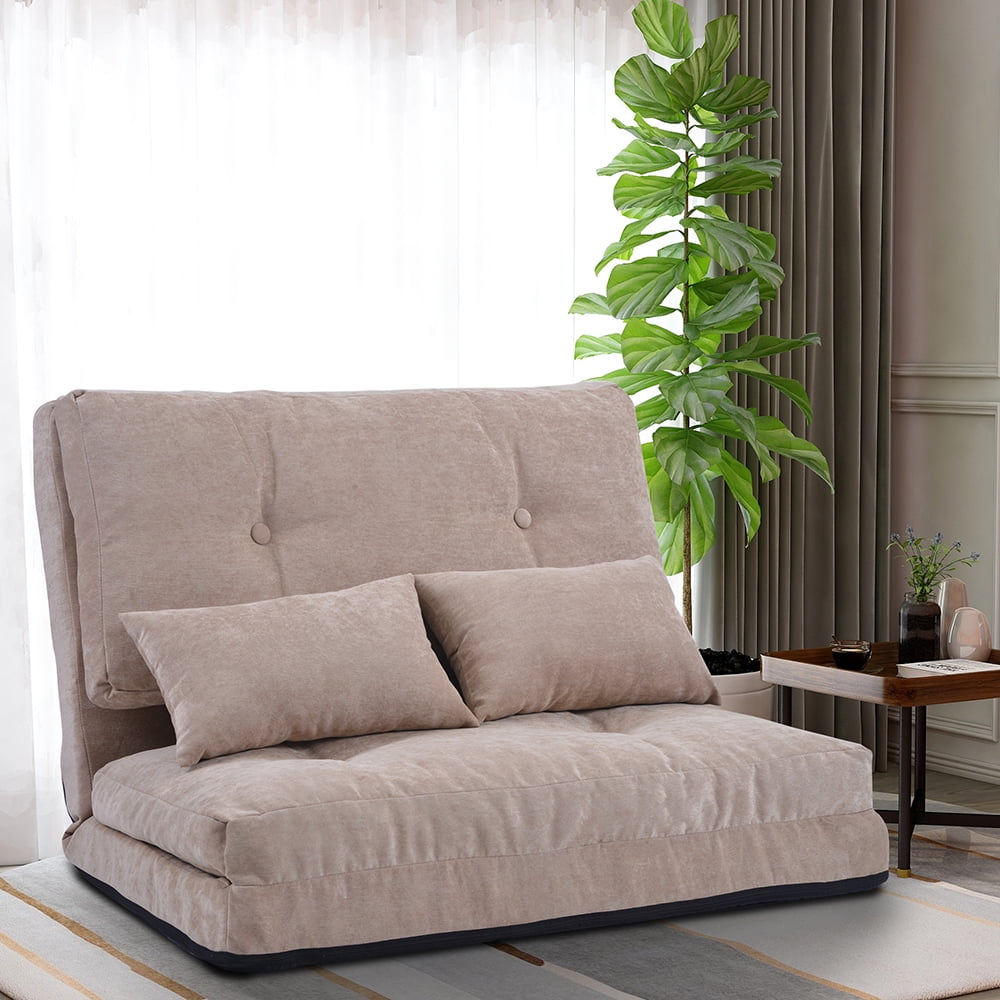 Kepooman Adjustable Folding Leisure Sofa Bed with Two Pillows for Living Room, Beige Kepooman Adjustable Folding Leisure Sofa Bed with Two Pillows for Living Room, Beige
