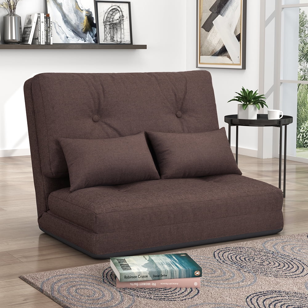 Kepooman Adjustable Folding Leisure Sofa Bed with Two Pillows for Living Room, Brown Kepooman Adjustable Folding Leisure Sofa Bed with Two Pillows for Living Room, Brown