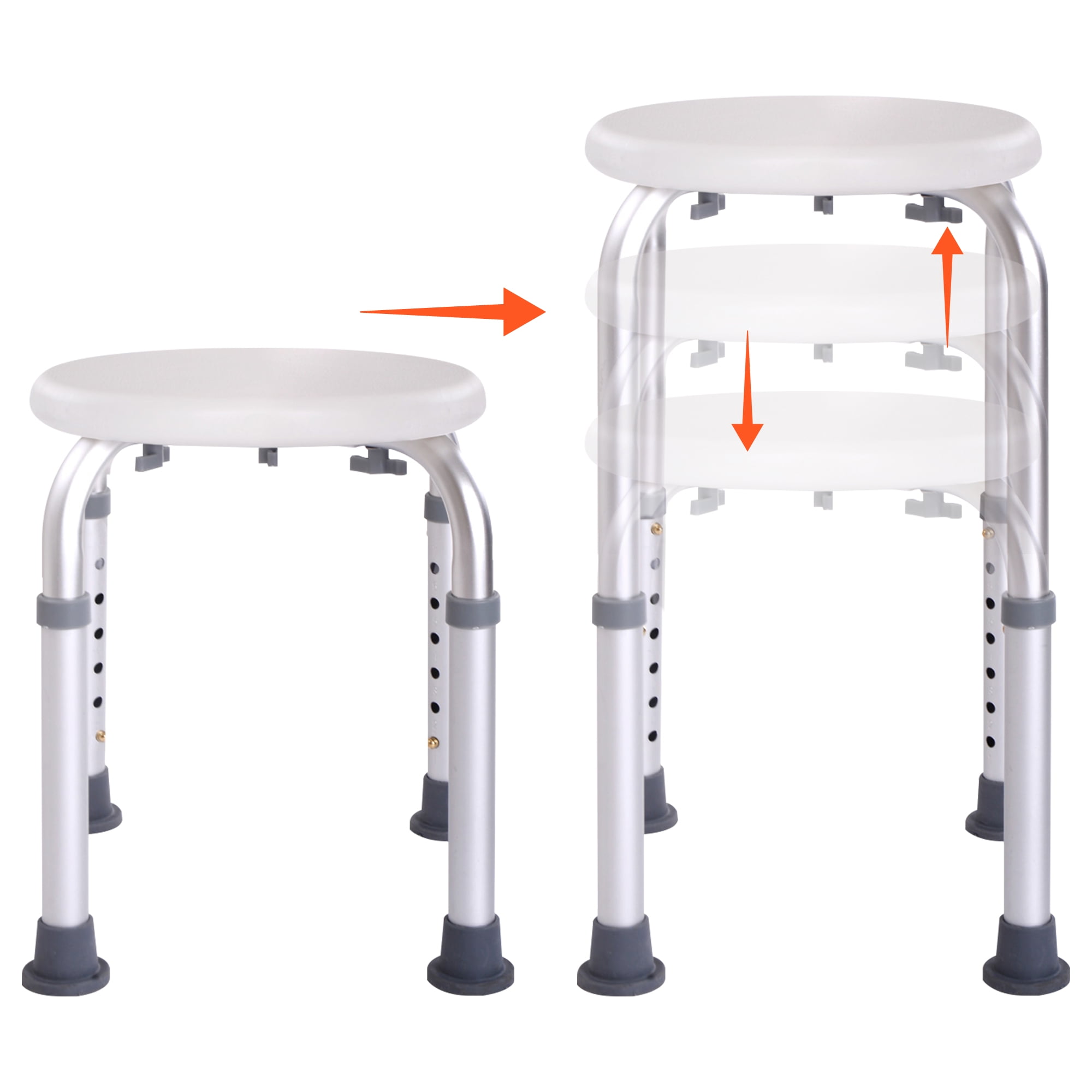 Kepooman Adjustable Round Shower Stool Bath Chair with Aluminum Legs and Non-Slip Rubber, Bath Shower Chair for Seniors, Elderly, Shower Bench Seat, White Kepooman Adjustable Round Shower Stool Bath Chair with Aluminum Legs and Non-Slip Rubber, Bath Shower Chair for Seniors, Elderly, Shower Bench Seat, White