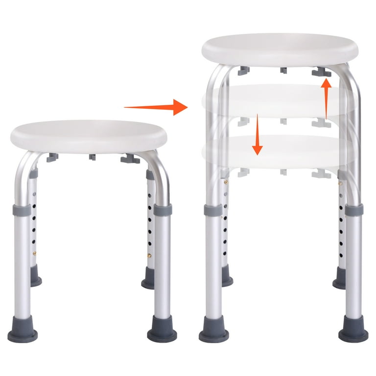 Kepooman Adjustable Round Shower Stool Bath Chair with Aluminum Legs and Non Slip Rubber Bath Shower Chair for Seniors Elderly Shower Bench Seat