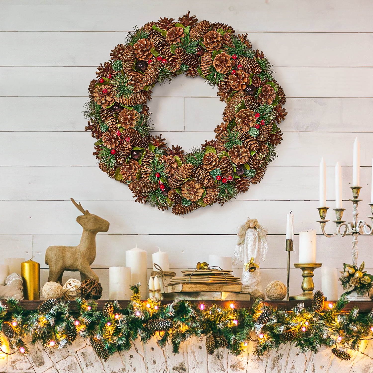 Kepooman Artificial Christmas Wreath, Fir Wreath for Christmas Home Front Door Hanging Wall Window Decor, Red Kepooman Artificial Christmas Wreath, Fir Wreath for Christmas Home Front Door Hanging Wall Window Decor, Red