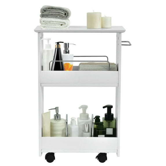 Kepooman Bathroom Floor Cabinet,Bathroom Storage Cabinet, Bathroom Organizer,Slim Rolling 3-Tier Bathroom Mobile Shelving Cabinet wih Handle