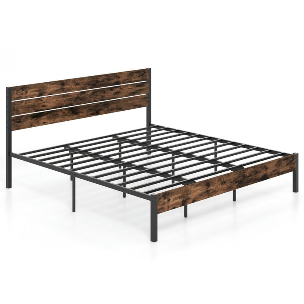 Kepooman Bed Frame, Bed Frame Mattress Foundation,Full/King/Queen/Twin Size Bed Frame with High Headboard and Mute Bar-King Size