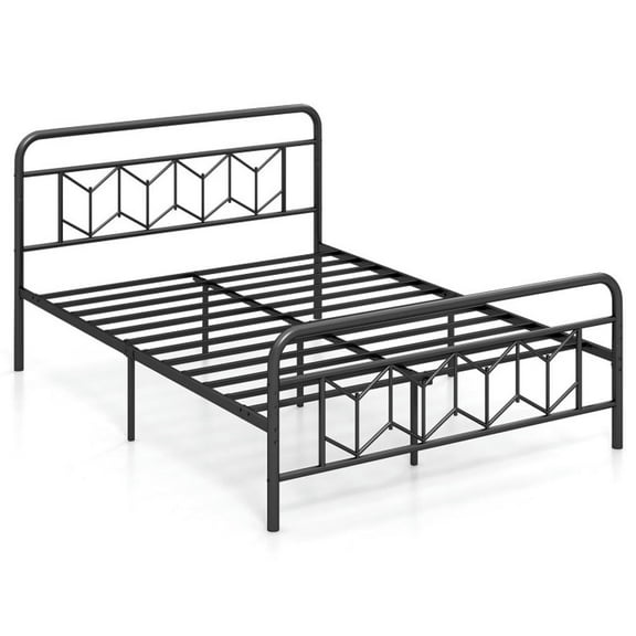 Kepooman Bed Frame, Bed Frame Mattress Foundation,Platform Bed with High Headboard and Snap Lock Metal Slats-Queen Size