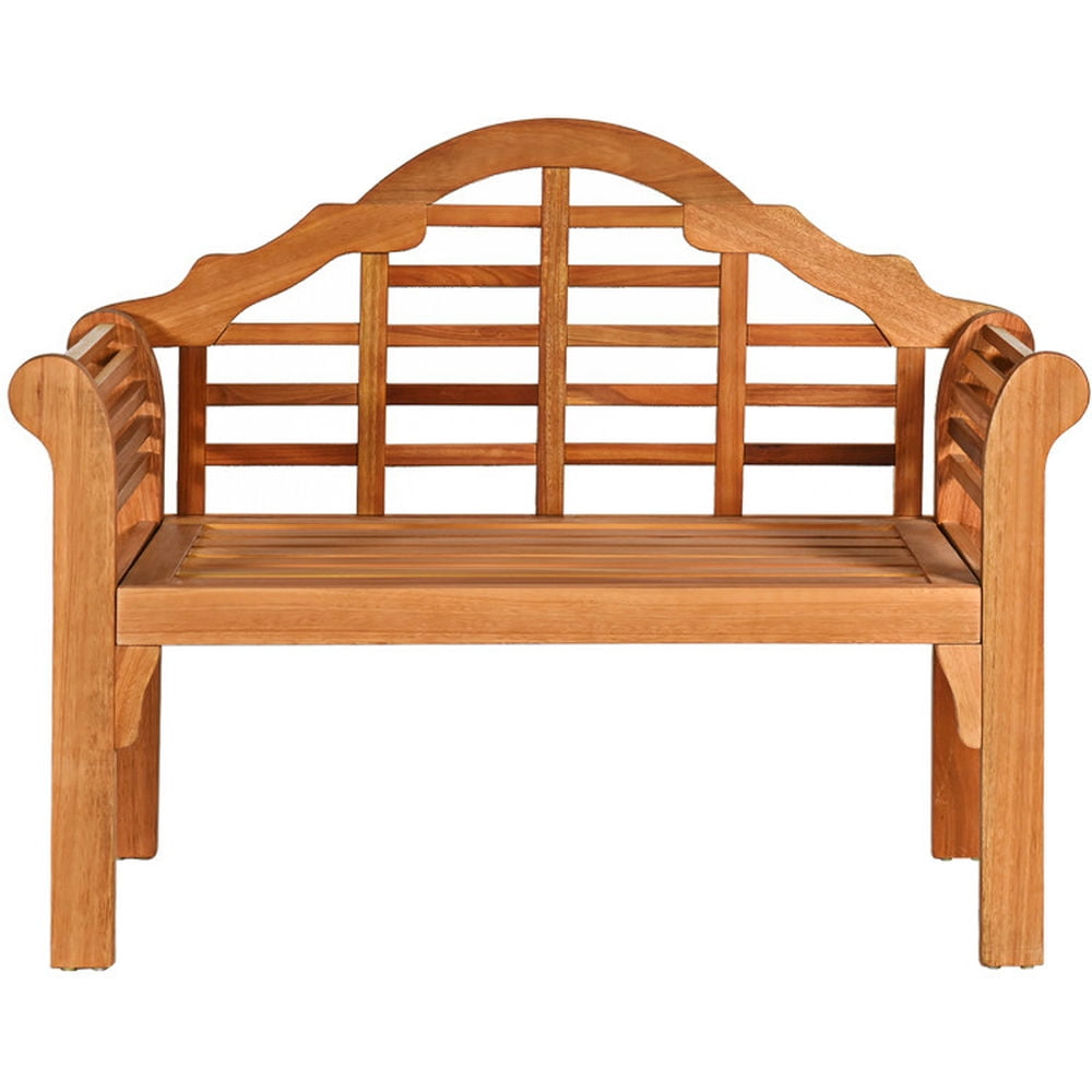 49" Eucalyptus Wood Outdoor Folding Bench with Backrest and Armrest