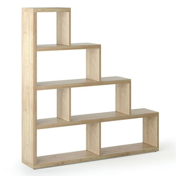 Kepooman Bookcase, Bookshelf, Display Storage Rack Shelf, 6 Cubes Ladder Shelf Corner Bookshelf Storage Bookcase-Natural