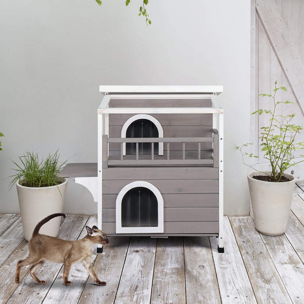Kepooman Cat Houses for Outdoor and Indoor Wooden Catio 2 Story Cat Shelter with Escape Doors Cat Condos with Weatherproof Roof,Cat Enclosure with Large Balcony Kepooman Cat Houses for Outdoor and Indoor Wooden Catio 2 Story Cat Shelter with Escape Doors Cat Condos with Weatherproof Roof,Cat Enclosure with Large Balcony