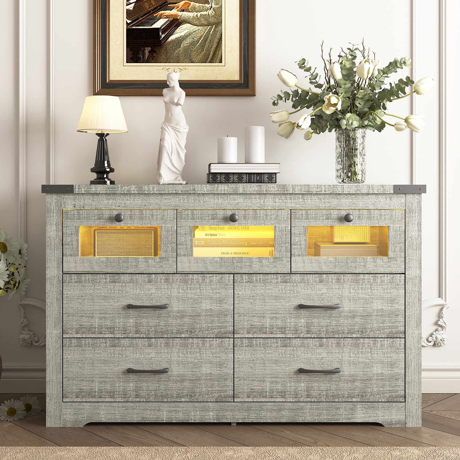 Kepooman Chest of Drawers, 7 Drawer LED Dresser for Living Room, Nursery Dresser, Cement Grey Kepooman Chest of Drawers, 7 Drawer LED Dresser for Living Room, Nursery Dresser, Cement Grey