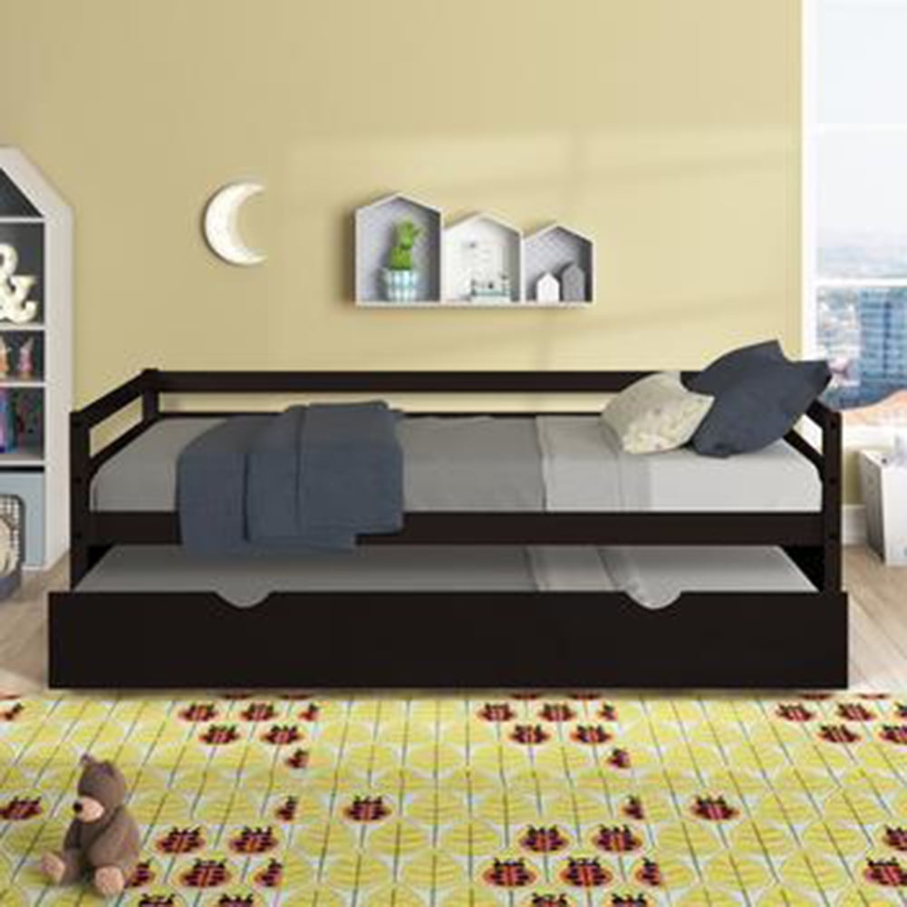 Kepooman Children Twin Wood Daybed Sofa Bed with 2 Storage Drawers for Home, Expresso Kepooman Children Twin Wood Daybed Sofa Bed with 2 Storage Drawers for Home, Expresso