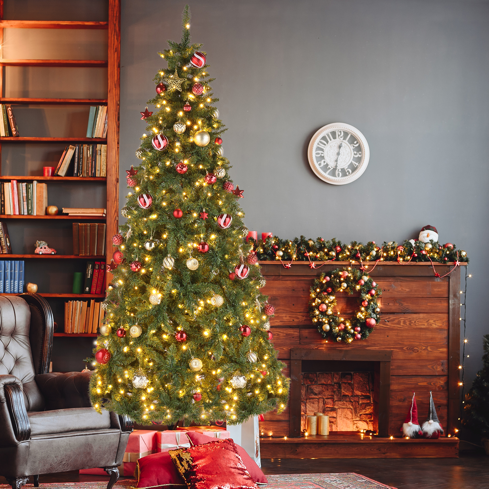 Kepooman Christmas Tree, Xmas Tree,6.5/7.5 Feet Artificial Cypress Christmas Tree Pre-lit Hinged-7.5 ft