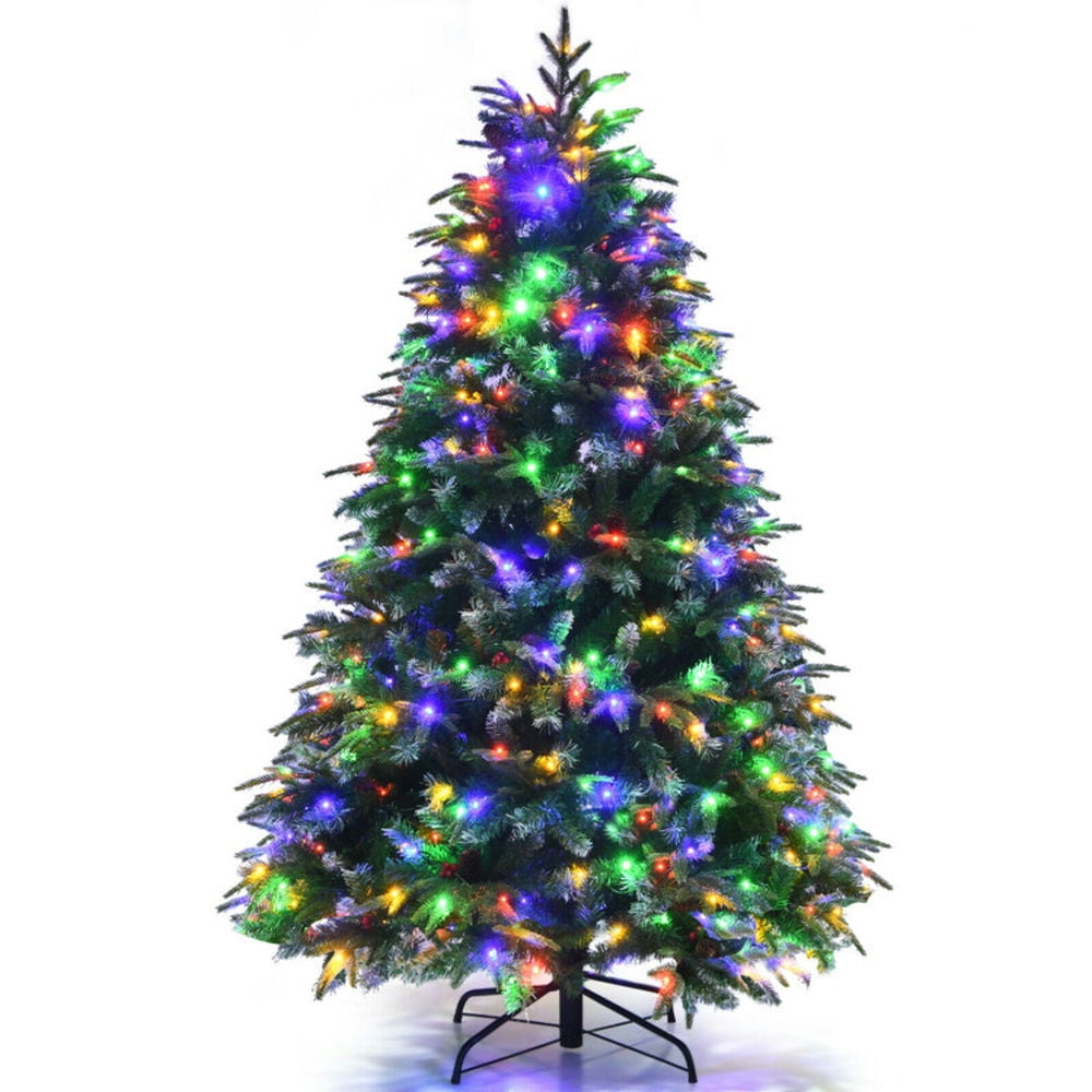 5 ft Green Pre-Lit LED Snowy Hinged Christmas Tree with Multi-Color Lights