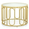 thumbnail image 1 of Kepooman Coffee Table, End Tables,Side End Table,24 Inch Round Coffee Table with Reeded Tempered Glass Top and Oval Swivel Brackets-Golden, 1 of 8