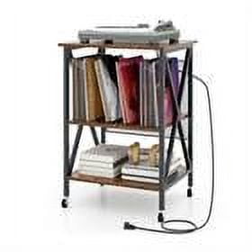 Kepooman Coffee Table, End Tables,Side End Table,Mid-Century Record Player Stand with Built-in Charging Station-Rustic Brown