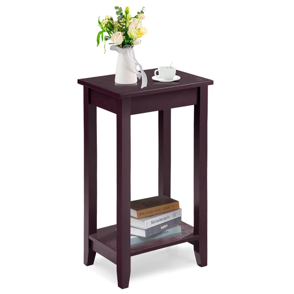 Tall Dark Brown Solid Wood Rectangular End Table