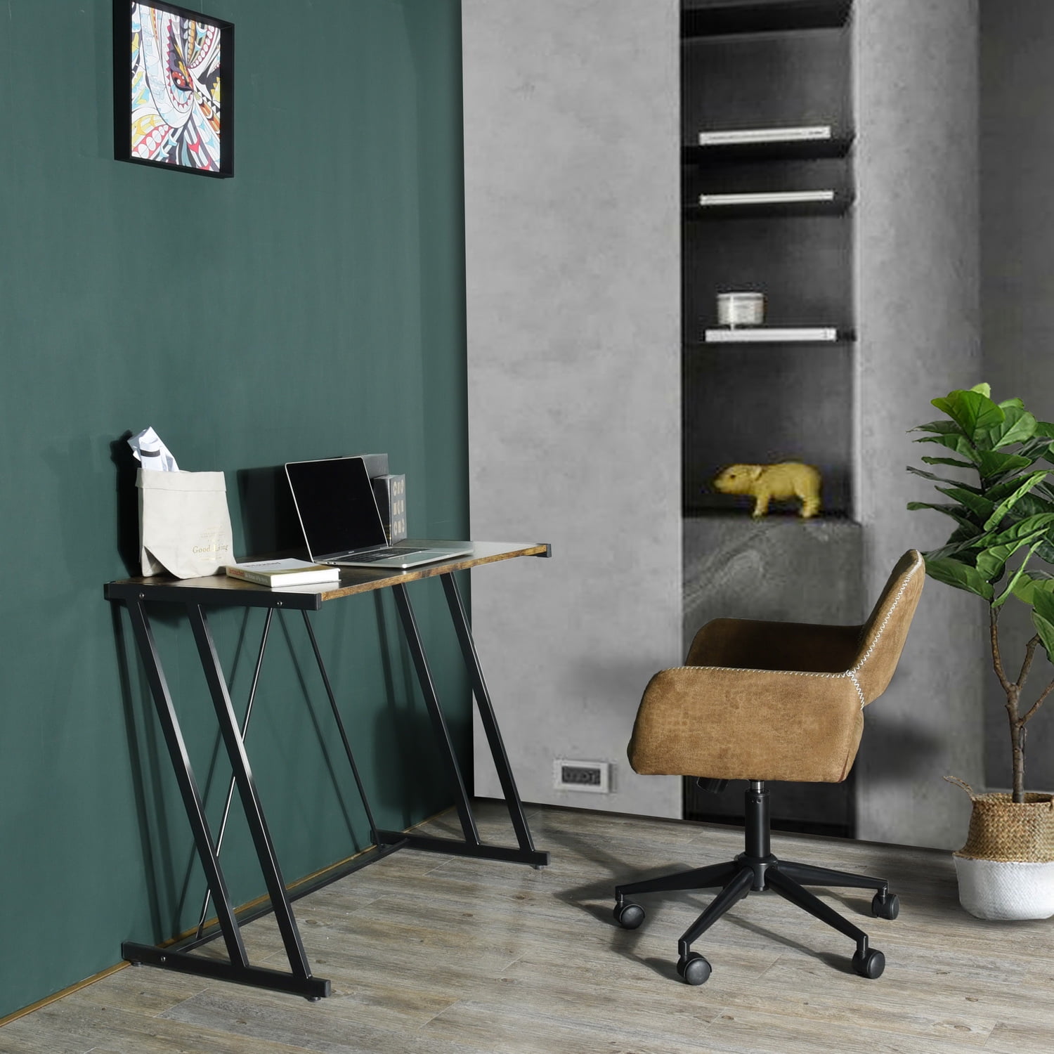 Kepooman Computer Desk Home Office Desk, Industrial Desk Study Writing Table PC Gaming Desk for Home Office Workstation Bedroom, Walnut Color Kepooman Computer Desk Home Office Desk, Industrial Desk Study Writing Table PC Gaming Desk for Home Office Workstation Bedroom, Walnut Color