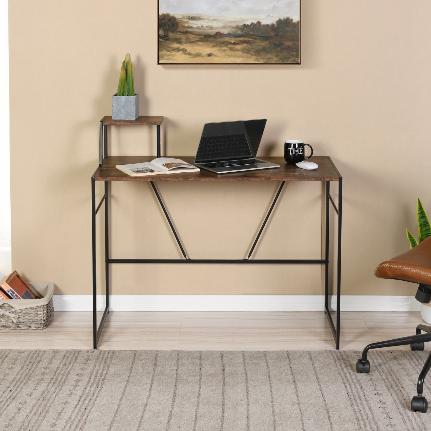 Kepooman Computer Desk, Modern Simple Style Desk for Home Office, Sturdy Writing Desk, Walnut Color Kepooman Computer Desk, Modern Simple Style Desk for Home Office, Sturdy Writing Desk, Walnut Color