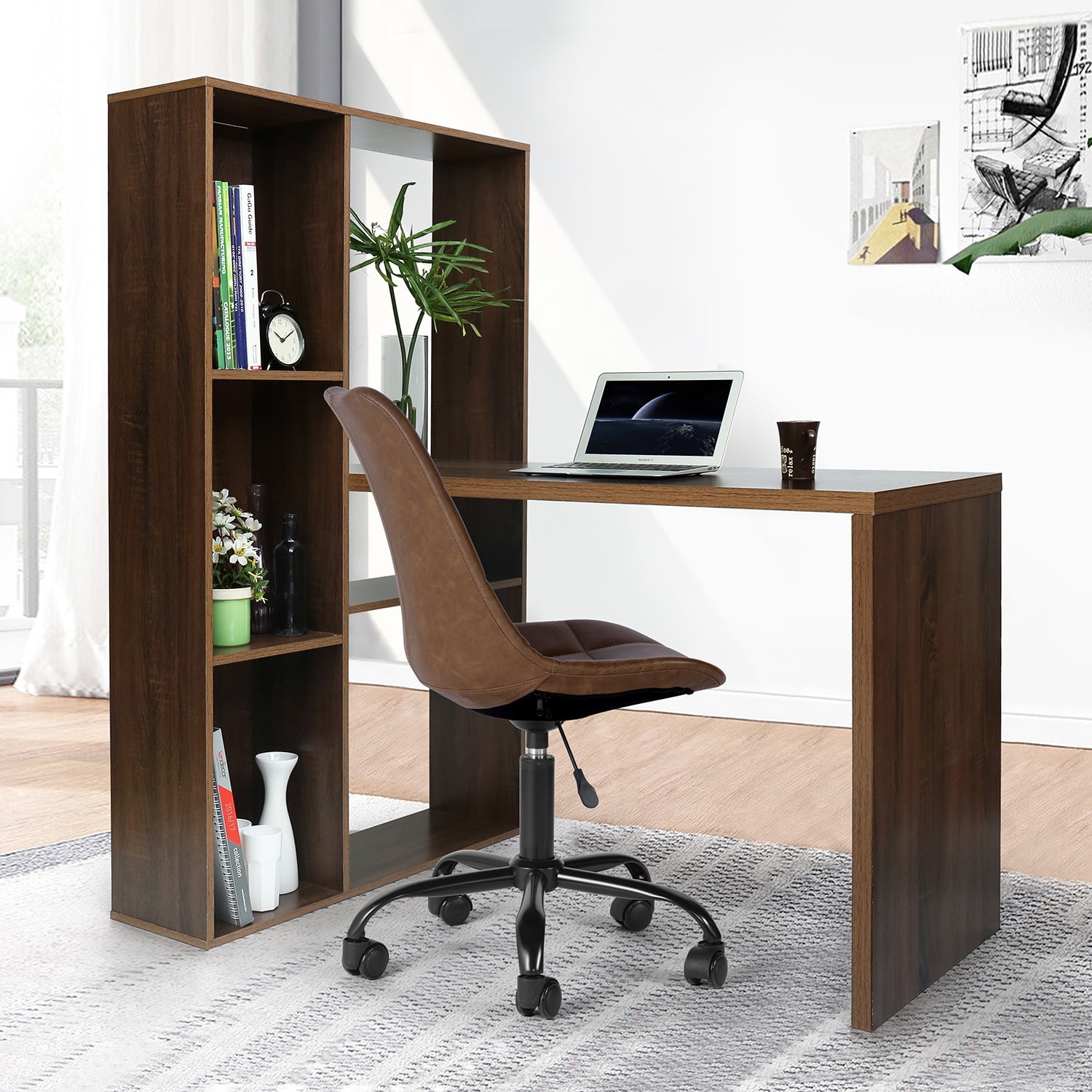 Kepooman Computer Desk with Bookshelf, 47 Inches Home Office Desk with Upper Storage Shelves for Study Writing/Workstation, Brown Kepooman Computer Desk with Bookshelf, 47 Inches Home Office Desk with Upper Storage Shelves for Study Writing/Workstation, Brown