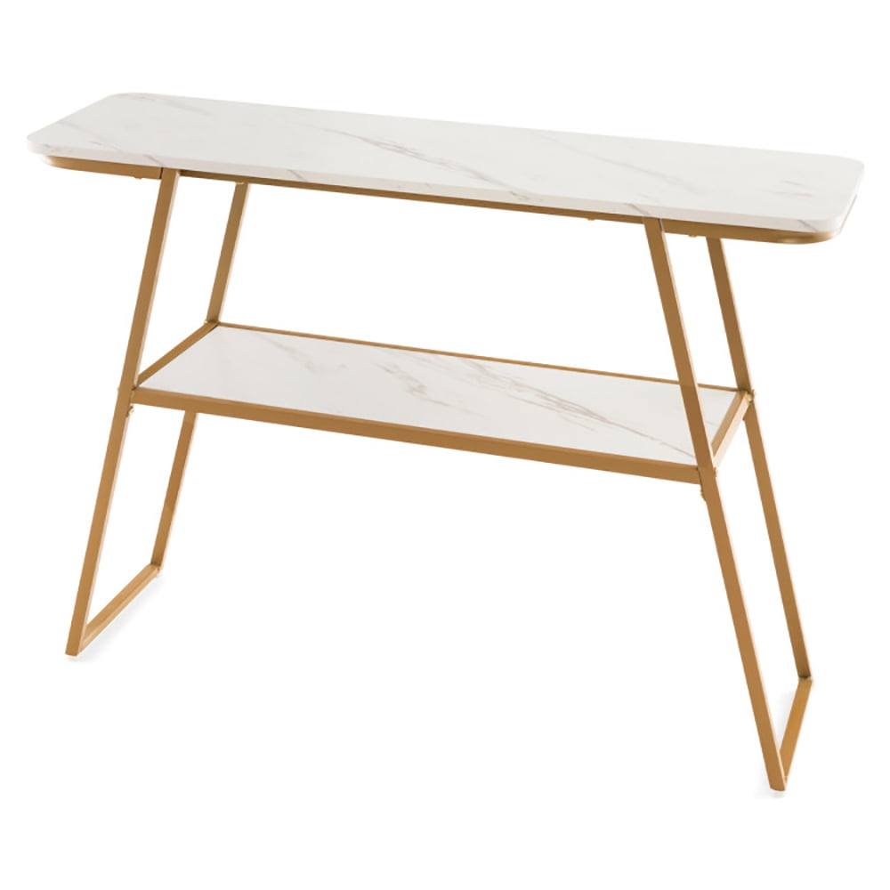 Kepooman Console Table, Sofa Table, Narrow Entryway Table,Console Table with Open Shelf Gold Metal Frame Living Room Hallway-White Kepooman Console Table, Sofa Table, Narrow Entryway Table,Console Table with Open Shelf Gold Metal Frame Living Room Hallway-White