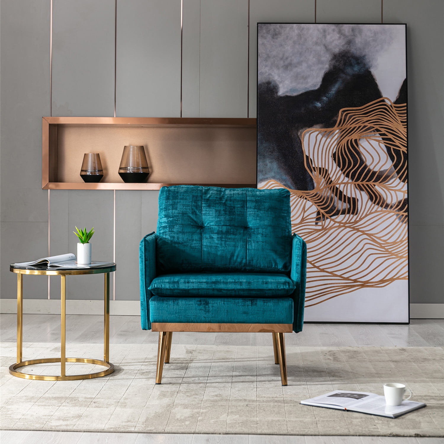 Kepooman Contemporary Lounge Chair, Leisure Sofa Chair with Armrests for Living Room, Bedroom, Blue - Green Kepooman Contemporary Lounge Chair, Leisure Sofa Chair with Armrests for Living Room, Bedroom, Blue - Green