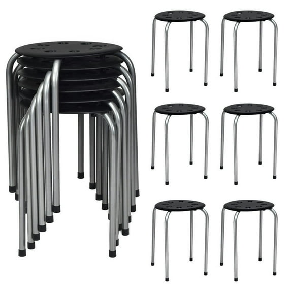 Kepooman Dining Chair, Bar Chair, Coffee Chair,Set of 6 Portable Plastic Stack Stools -Gray