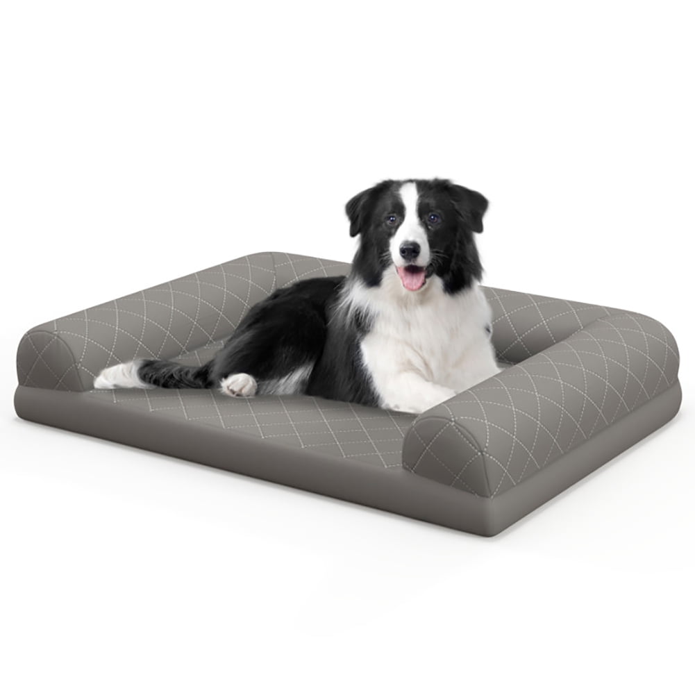 Kepooman Dog Beds for Large Dogs, Dog Bed Sofa, Egg-Foam Dog Crate Bed with 3-Side Bolster and Removable Washable Bed Cover-Gray Kepooman Dog Beds for Large Dogs, Dog Bed Sofa, Egg-Foam Dog Crate Bed with 3-Side Bolster and Removable Washable Bed Cover-Gray
