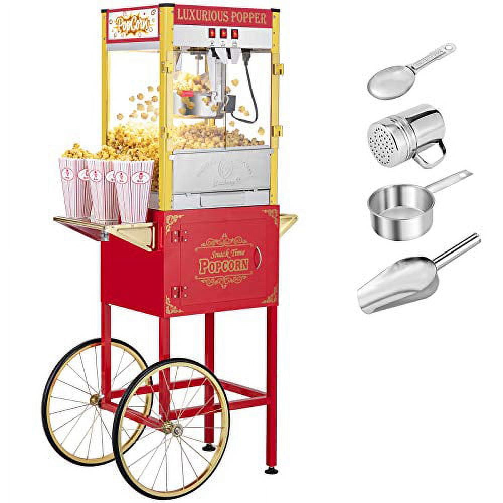Kepooman Double Door Large Capacity Retro Popcorn Machine with Cart, Red Kepooman Double Door Large Capacity Retro Popcorn Machine with Cart, Red