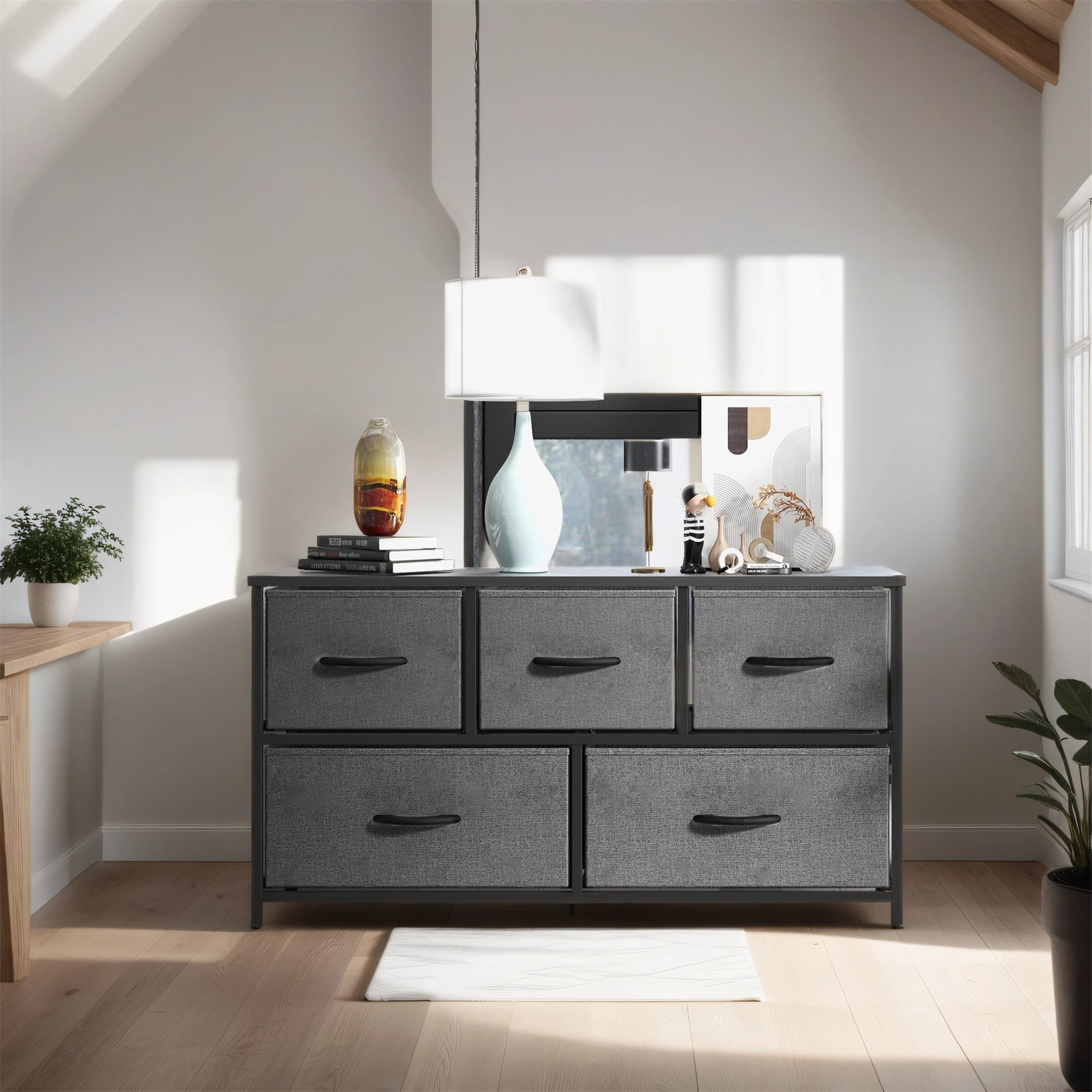 Kepooman Dresser for Bedroom with 5 Drawers, Wide Chest of Drawers, Furniture Storage Tower Unit, Storage Cabinet,Storage Organizer Unit with Fabric Bins for Living Room, Hallway, Gray Kepooman Dresser for Bedroom with 5 Drawers, Wide Chest of Drawers, Furniture Storage Tower Unit, Storage Cabinet,Storage Organizer Unit with Fabric Bins for Living Room, Hallway, Gray