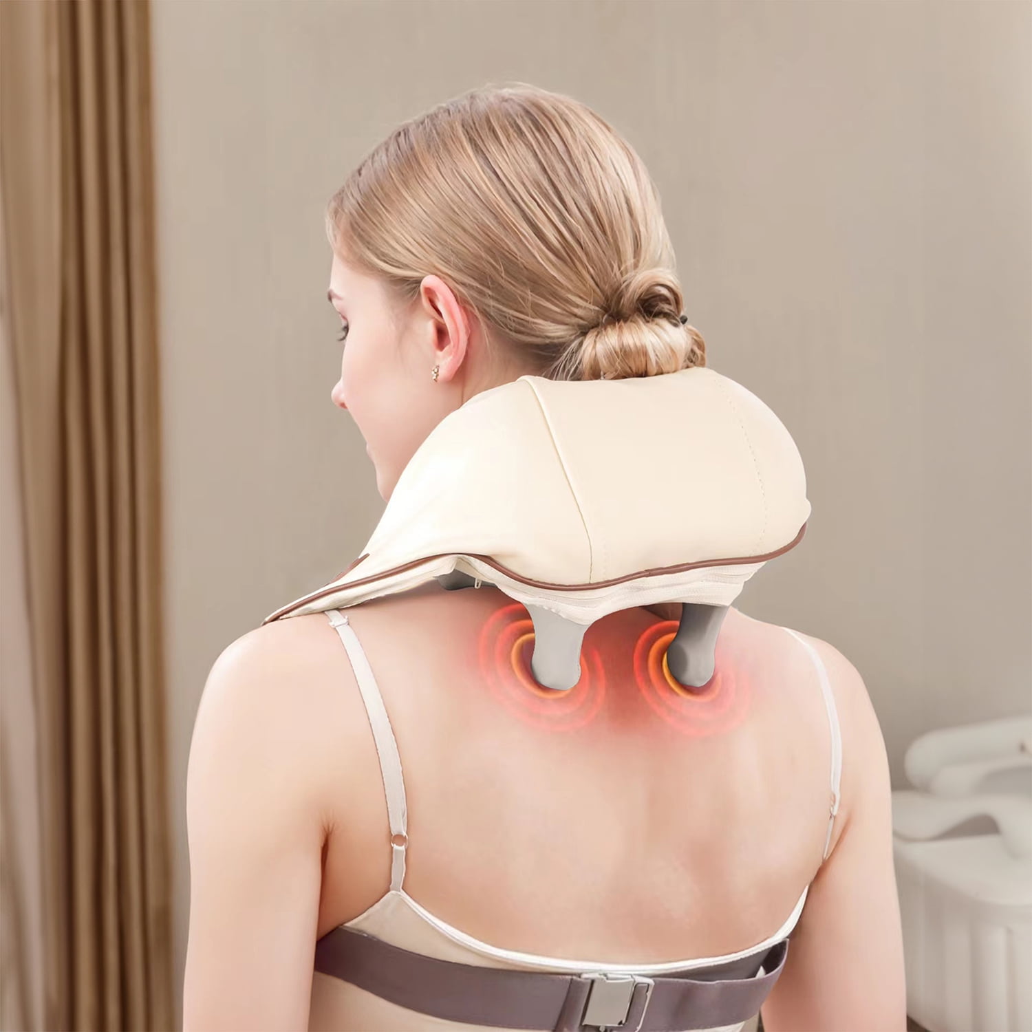 Kepooman Electric Neck Massager With Heat - Neck and Shoulder Massagers For Pain Relief Deep Tissue 5D Simulate Human Hand Grasping and Kneading Neck Headrest