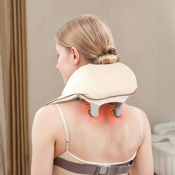 Kepooman Electric Neck Massager With Heat - Neck and Shoulder Massagers For Pain Relief Deep Tissue 5D Simulate Human Hand Grasping and Kneading Neck Headrest