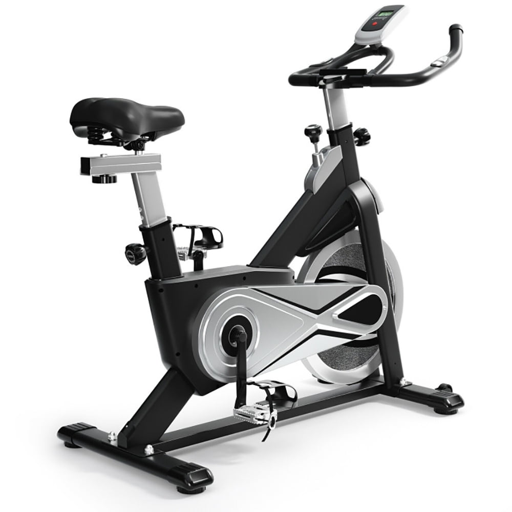 Black Steel Indoor Cycle with Heart Rate Monitor and Adjustable Seat