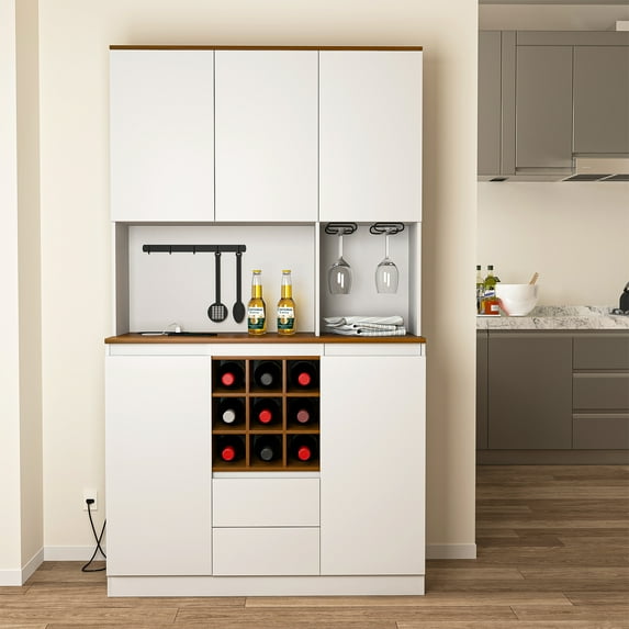 Kepooman Farmhouse Coffee Bar Cabinet ,68.89'' Kitchen Buffet Cabinet with Storage, Liquor Cabinet for Home & Dining Room