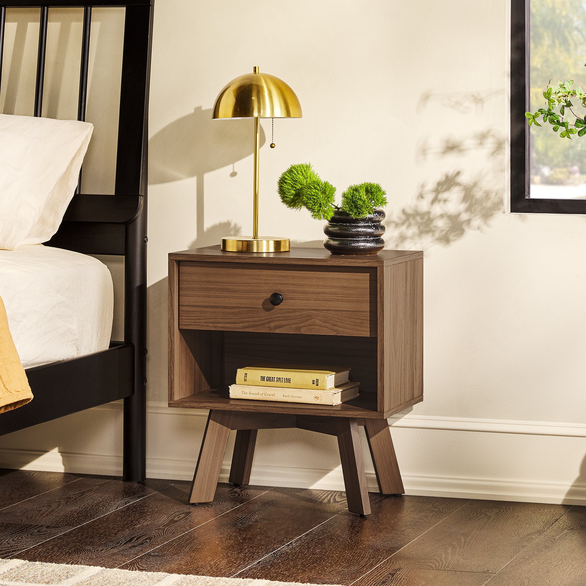 Kepooman Farmhouse Nightstand Side Table with Drawers, Wooden Rustic End Table with Open Shelf, Tall Bedside Table,Brown Kepooman Farmhouse Nightstand Side Table with Drawers, Wooden Rustic End Table with Open Shelf, Tall Bedside Table,Brown