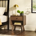 thumbnail image 1 of Kepooman Farmhouse Nightstand Side Table with Drawers, Wooden Rustic End Table with Open Shelf, Tall Bedside Table,Brown, 1 of 6