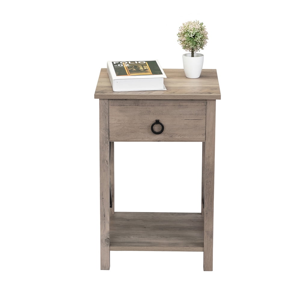 Kepooman Farmhouse Wood Nightstand, Square End Table Furniture with Drawer, Set of 1, Rustic Gray and Black Kepooman Farmhouse Wood Nightstand, Square End Table Furniture with Drawer, Set of 1, Rustic Gray and Black