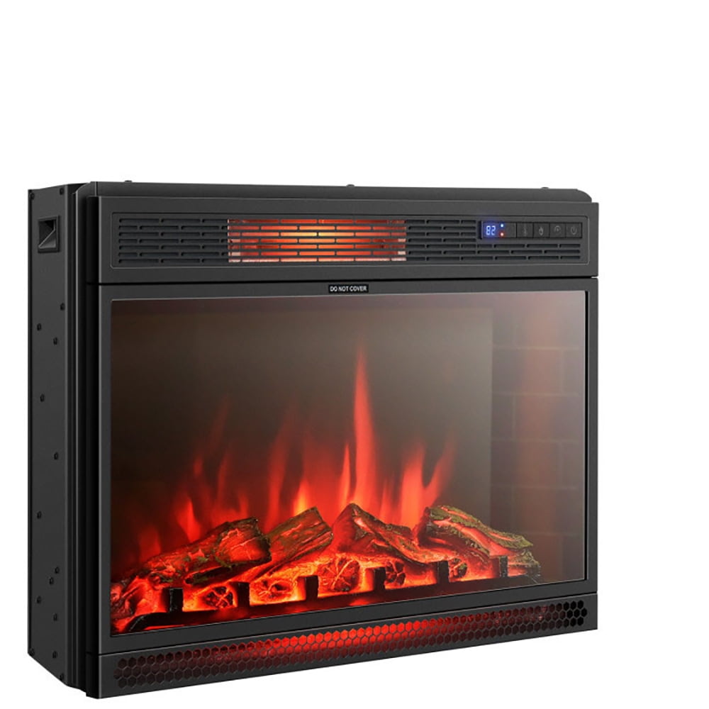 Black Tempered Glass Electric Freestanding Fireplace with Mantel