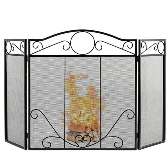 Kepooman Fireplace Screen, Fireplace Spark Guard Screen,3-Panel Freestanding Fireplace Screen Folded Fire Doors