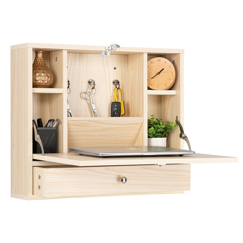 Kepooman Floating Desk for Storage and Keyboard Tray, Wall Hanging