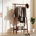 Kepooman Foldable Rubber Wood Garment Rack Standing Clothes Hanger with Bottom Storage Shelf for Bedroom, Walnut