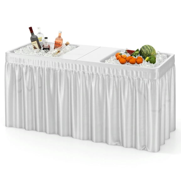 Kepooman Folding Table Patio Table Lawn Table,5 FT Folding Ice Cooler Table with Double Sinks for Camping Party Picnic Wedding-White
