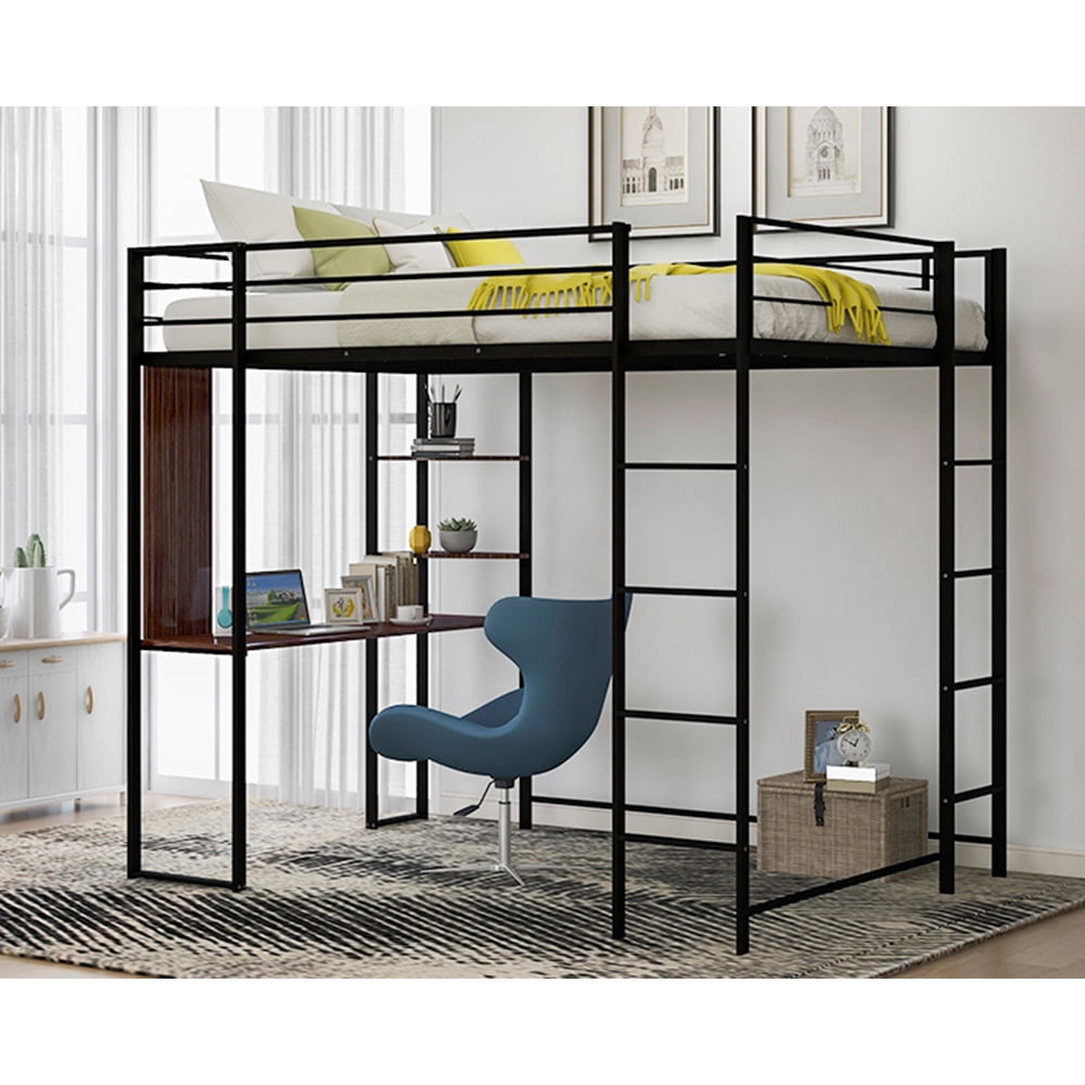 Kepooman Full Size Metal Loft Bed with 2 Shelves & Desk for Bedroom, 71.7'' H x 57'' W x 80'' L, Black Kepooman Full Size Metal Loft Bed with 2 Shelves & Desk for Bedroom, 71.7'' H x 57'' W x 80'' L, Black