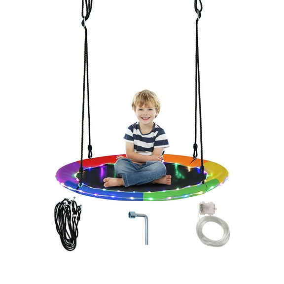 Kepooman Hanging Swing, Patio Swing, 40 Inches Saucer Tree Swing for Kids and Adults-Multicolor