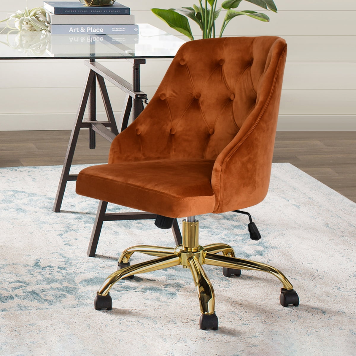 Kepooman High-Back Executive Office Computer Desk Chair, Velvet with Adjustable Height for Home Office/ Study/ Girls' Bedroom- Brown Kepooman High-Back Executive Office Computer Desk Chair, Velvet with Adjustable Height for Home Office/ Study/ Girls' Bedroom- Brown