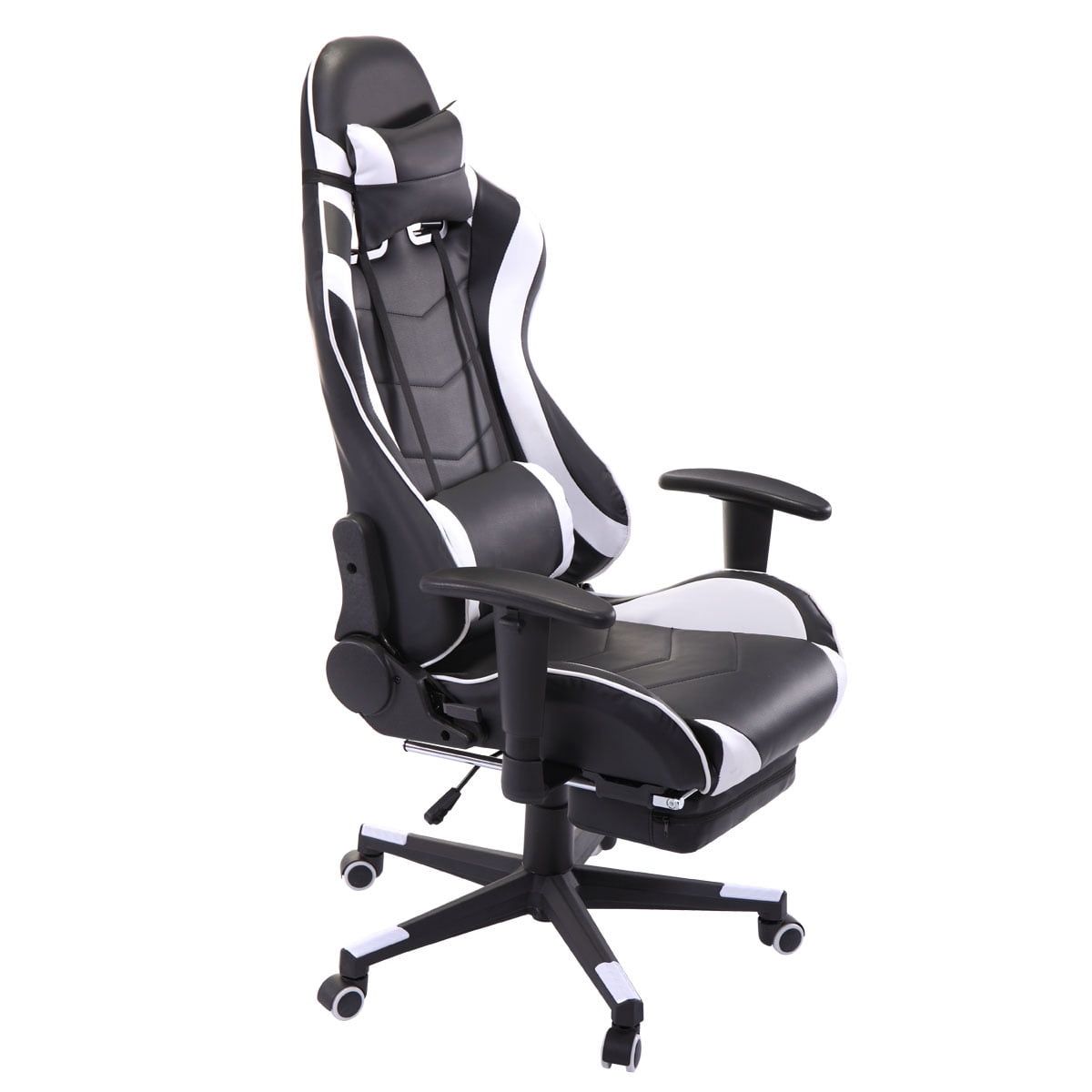 Kepooman High-Back Swivel Gaming Chair, Reclining Ergonomic Computer Chair with Lumbar Support - Black & White Kepooman High-Back Swivel Gaming Chair, Reclining Ergonomic Computer Chair with Lumbar Support - Black & White