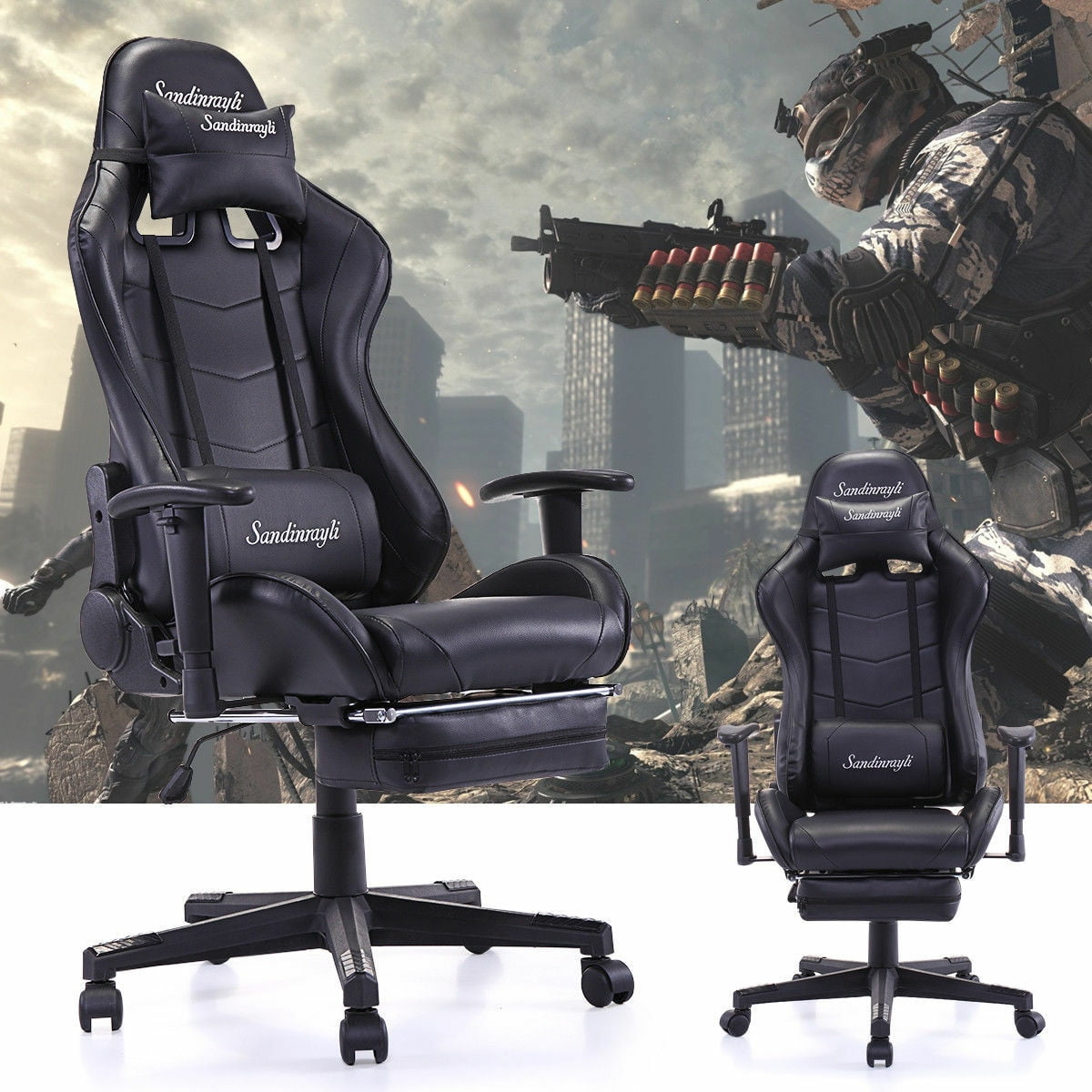Kepooman High-Back Swivel Gaming Chair, Reclining Ergonomic Computer Chair with Lumbar Support - Black Kepooman High-Back Swivel Gaming Chair, Reclining Ergonomic Computer Chair with Lumbar Support - Black