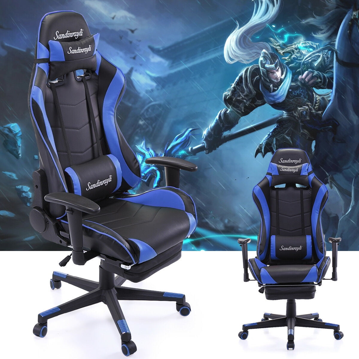 Kepooman High-Back Swivel Gaming Chair, Reclining Ergonomic Computer Chair with Lumbar Support - Blue Kepooman High-Back Swivel Gaming Chair, Reclining Ergonomic Computer Chair with Lumbar Support - Blue